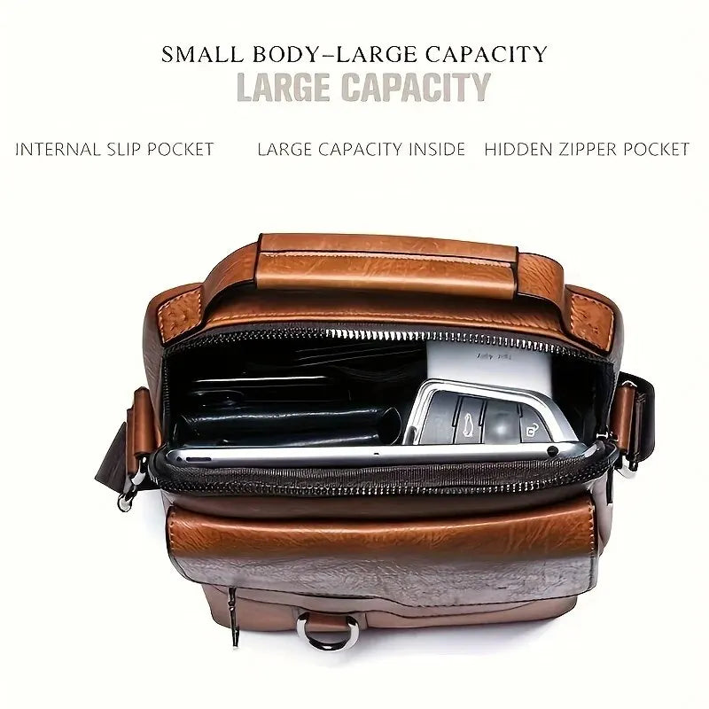 Business Men's Messenger Bag Brand designer PU Leather Retro Large-capacity Shoulder Bag Man Handbag Travel Backpack
