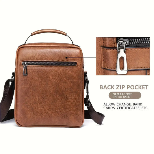 Business Men's Messenger Bag Brand designer PU Leather Retro Large-capacity Shoulder Bag Man Handbag Travel Backpack